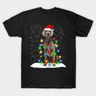 Weimaraner Christmas Santa Hat Xmas Tree Color Lights T-Shirt